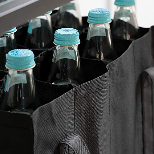 Navaris Bolsa portabotellas con 12 Compartimentos - Porta Botellas Plegable con 2X asa - Bolso botellero para Transporte de Vino Cerveza Agua - Negro