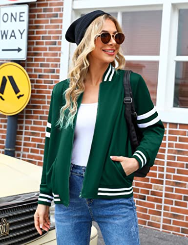 NC Chaqueta Mujer Deporte Chaqueta Bomber Mujer Uniforme Béisbol Abrigo Deportiva Cuello Alto Sudadera con Cremallera sin Capucha Invierno Casual Otoño Verde oscuro L