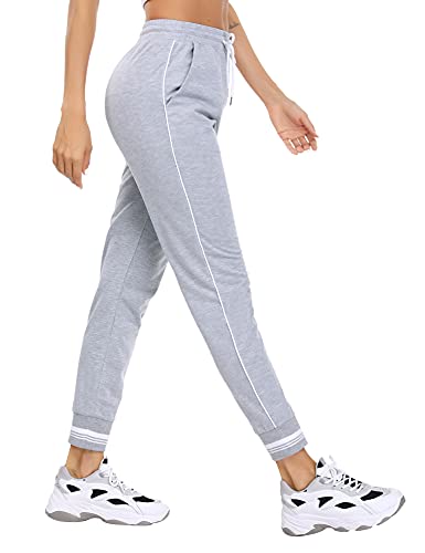 NC Pantalon de Chandal Mujer Pantalones Deportivos Elastico con Bolsillos Pantalon Largos de Yoga Correr Gimnasio Algodon Rayas(Gris,M)