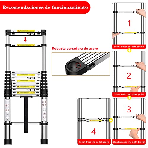 Nestling® 3.8M Escalera Telescópica Multiusos de Aluminio Portátil. Extensión Plegable y Extensible EN131, Carga Máxima 150 kg