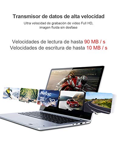 Netac Tarjeta de Memoria de 32GB, Tarjeta Memoria microSDHC(A1, U1, C10, V10, FHD, 600X) UHS-I Velocidad de Lectura hasta 90 MB/s, Tarjeta TF para Móvil, Cámara Deportiva, Switch, Tableta, Dashcam