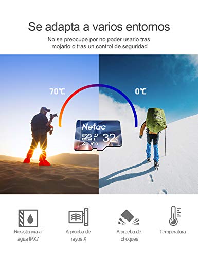 Netac Tarjeta de Memoria de 32GB, Tarjeta Memoria microSDHC(A1, U1, C10, V10, FHD, 600X) UHS-I Velocidad de Lectura hasta 90 MB/s, Tarjeta TF para Móvil, Cámara Deportiva, Switch, Tableta, Dashcam