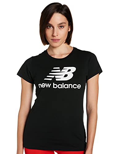 New Balance Camiseta de Manga Corta para Mujer Essentials con Logotipo apilado, Mujer, Manga Corta, WT91546, Negro 19, S