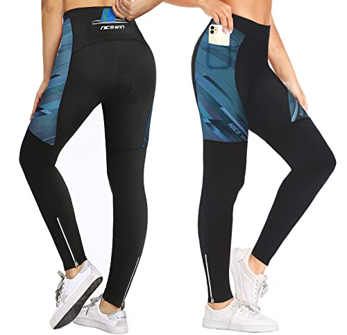 NICEWIN Pantalones de Ciclismo para Mujer, Acolchados, Largos, con Asiento Acolchado, 4D, térmicos, Largos, Transpirables, de Secado rápido, elásticos, para Ciclismo