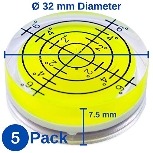 Nivel de burbuja, paquete de 5, Ø 32 mm nivel de precisión con burbuja de aire, mini nivel para cámaras, camping y caravanas, nivel redondo de ojo de buey, spirit level, tools, DIY