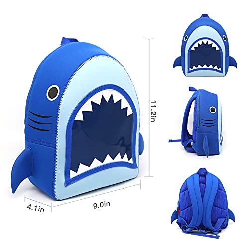 NOHOO Mochila para niños pequeños, lindo zoológico, impermeable, bolsa de dibujos animados en 3D, mochila para niños pequeños para preescolar, niños pequeños de 3 a 7 años (Tiburón azul)