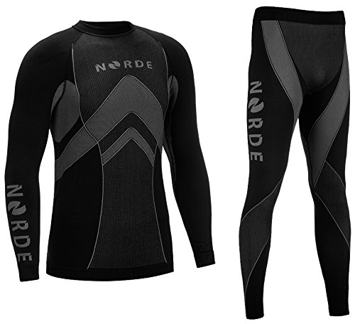 Norde THERMOTECH Base Layer Set Manches Longues + Collant Long (Noir/Gris, M)