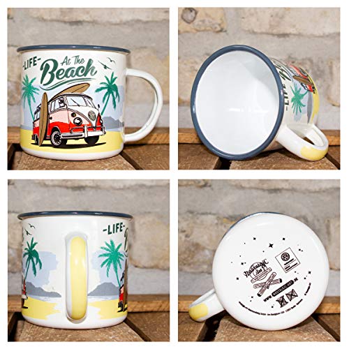 Nostalgic-Art Taza esmaltada retro, Bulli T1 – Beach – Idea de regalo de furgoneta Volkswagen, Copa para camping, diseño vintage con frase, 360 ml