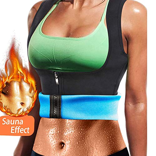 Nueva Chaleco Sauna Deportivo Mujer Fajas Reductoras Adelgazantes Abdominal Neopreno Camiseta Sudoración Compresión de Cremallera para Deporte Fitness (Azul, 2XL)