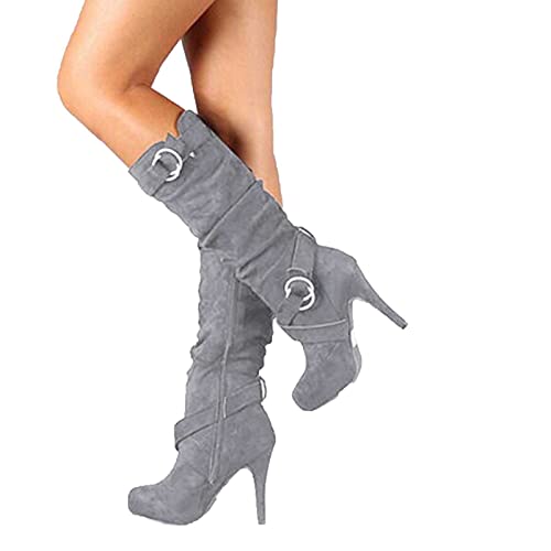 NUSGEAR 2021 Botas de tacon alto Mujer Fiesta Zapatos Ante Otoño Invierno Botas de Nieve Cómodos Botines Moda Delgado Botas altas Tacon Tobillo caliente Botas de Agua terciopelo fino Mujer