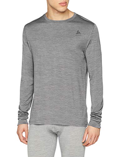 Odlo Suw Top Crew Neck L/S Natural 100% Merin Camiseta, Hombre, Grey Melange - Grey Melange, M