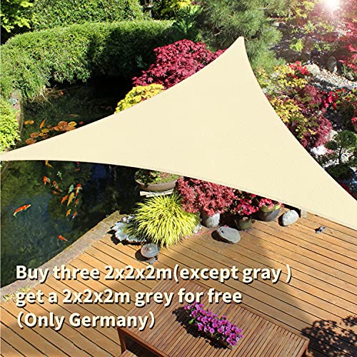 OKAWADACH Toldo Vela de Sombra Triangular 2 x 2 x 2m, Vela de Sombra Protección UV para Patio, Exteriores, Jardín, Beige Claro