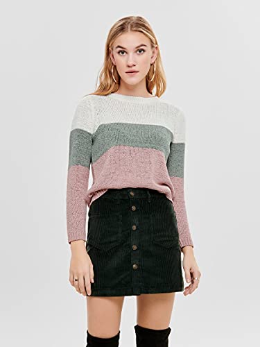 Only Onlgeena L/s Block Pullover Knt Noos suéter, Multicolor (Cloud Dancer Stripes: W. Chinois Green/Rose), 44 (Talla del Fabricante: X-Large) para Mujer