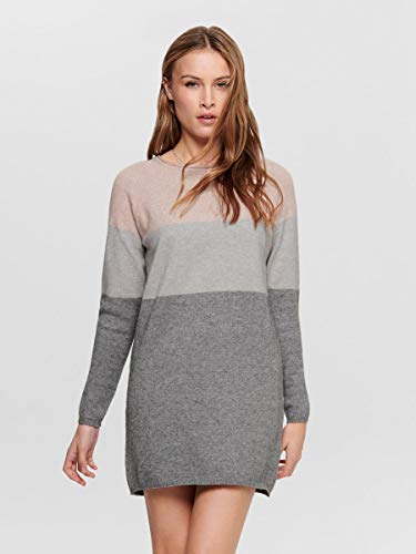 Only Onllillo L/s Dress Knt Noos Vestido, Multicolor (Mahogany Rose Detail: W Melange/Light Grey Melange/Medium Grey Melange), Small para Mujer