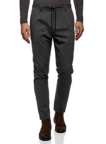 oodji Ultra Hombre Pantalones Rectos con Cintura Elástica, Gris, 42