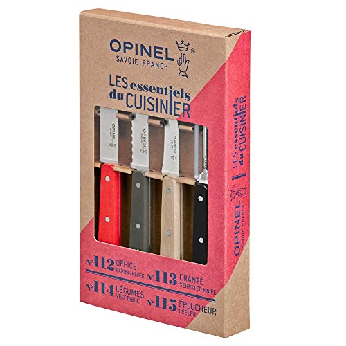 Opinel Estuche de Esenciales Loft, Mango de Carpe teñido y Barnizado, 112 Rojo, 113 Gris, 114 Natural, 115 Negro 1626, Multicolor