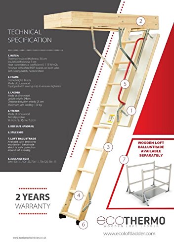 Optistep Escalera plegable de madera de 3 secciones, para desván, escaleras de ático, tamaño del marco: 60 cm x 120 cm de altura de hasta 280 cm y escotilla aislada.