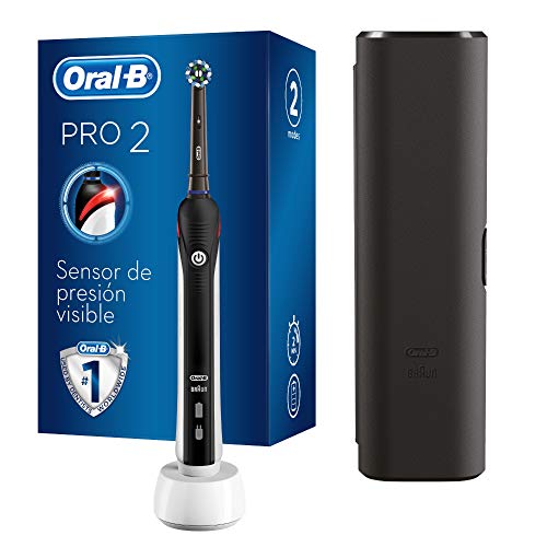 Oral-B PRO 2 CrossAction Cepillo de Dientes Eléctrico con Mango Recargable, Tecnología Braun, 1 Cabezal de Recambio, Temporizador, Control de Presión y Funda de Viaje, 2500 - Negro