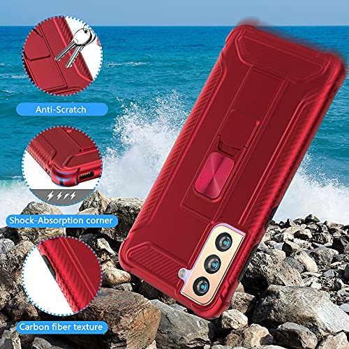 ORETECH Funda para Samsung Galaxy S21 6.2" con[2x Protector de Pantalla de Vidrio][iman Soporte]360 Grados Cubierta de Protección de Cuerpo Completo Carcasa Silicona Hard PC Caso para Samsung S21-Rojo