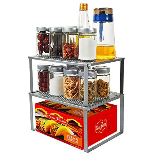 Organizador Armarios cocina, Juego Apilable de 2 Estantes de Metal Para Encimeras de Colgante, Estante de Almacenamiento Expandible Especias Organizador