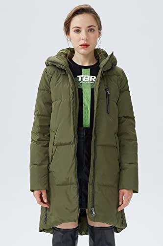 Orolay Chaqueta de Invierno Chaqueta de Plumón con Capucha y Cordón de Moda Abrigo con Cremallera Ejercito Verde S