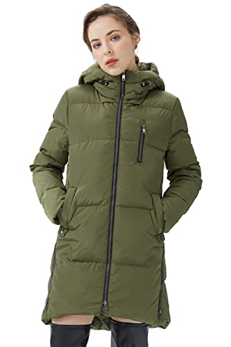 Orolay Chaqueta de Invierno Chaqueta de Plumón con Capucha y Cordón de Moda Abrigo con Cremallera Ejercito Verde S