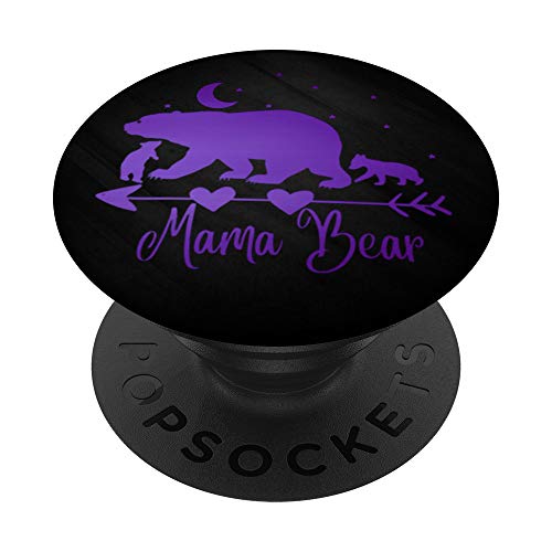 Oso púrpura mamá y dos cachorros en negro PopSockets PopGrip Intercambiable