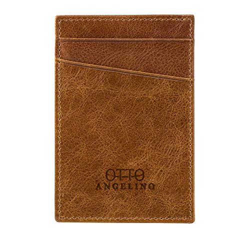 Otto Angelino Cartera con Tarjetero de Cuero Genuino Delgado para Hombres - Múltiples Ranuras para Tarjetas de Crédito, Tarjetas Débito, de Banco y de Negocios, Bloqueo DE RFID, Unisex