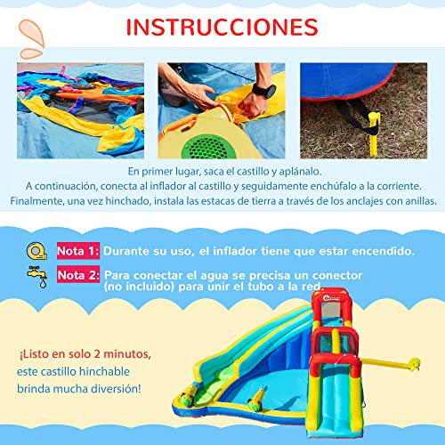 Outsunny Castillo Hinchable con 2 Toboganes Cama de Salto y Piscina para Niños de +3 Años Incluye Inflador y Bolsa de Transporte para Interior Exterior 385x365x200 cm Multicolor