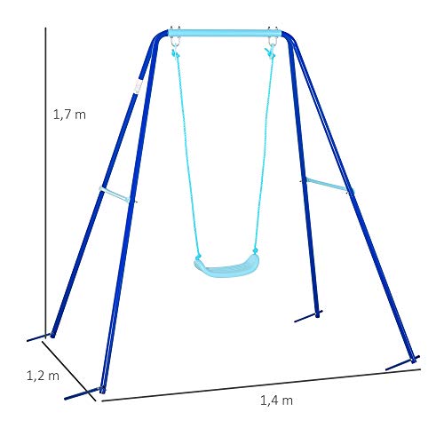 Outsunny Columpio Metal para Niños con Soporte +3 Años Juego de Columpio con Asiento y Cuerda Infantil para Jardín Patio Carga Máx. 30 kg 140x120x170 cm Azul