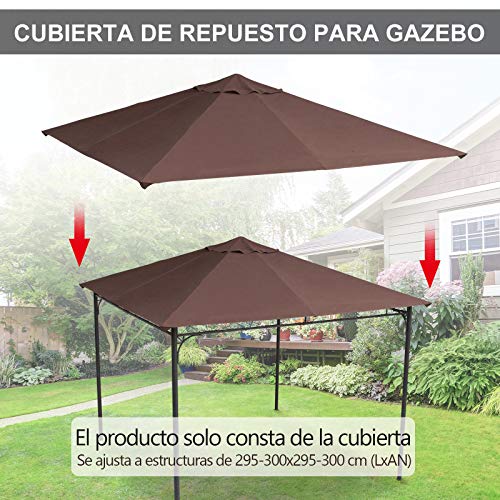 Outsunny Techo de Repuesto 3x3 m para Cenador de Jardín Cubierta de Repuesto de Gazebo Pabellón Exterior con 8 Orificios de Drenaje y Ventilación Café