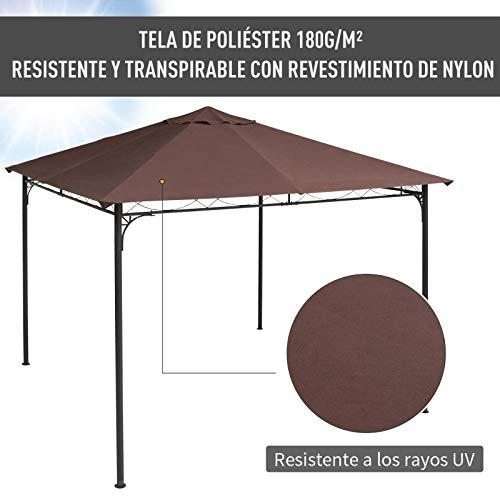 Outsunny Techo de Repuesto 3x3 m para Cenador de Jardín Cubierta de Repuesto de Gazebo Pabellón Exterior con 8 Orificios de Drenaje y Ventilación Café