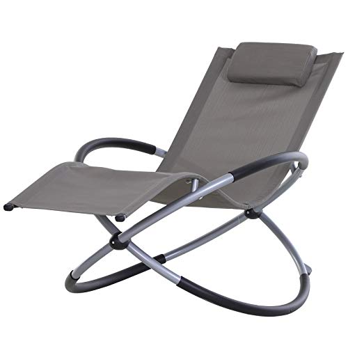 Outsunny Tumbona Mecedora de Jardín con Reposacabezas Extraíble Sillón Tumbona Ergonómica de Exterior Plegable Tela de Texteline para Patios Piscina al Aire Libre 80x154x84 cm Gris