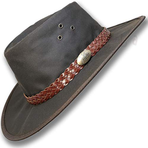 Oztrala Sombrero Oilskin lona Australian Outback Cuero Hombres Negro Cowboy Bucket HCKS HCKB Reino Unido