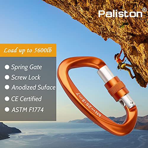 Paliston Mosquetones de Escalada con Seguro 25kN Mosquetón de Escalada Certificado CE Mosquetón en Forma de D Naranja 3pcs