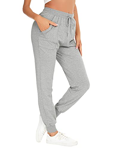 Pantalon Chandal Mujer 100% Algodón Pantalones Deportivos Mujer Verano con Bolsilpara, Pantalon Chandal Mujer Largo Talla Grande para Gimnasio Deportes Correr Jogging (A-Gris，L