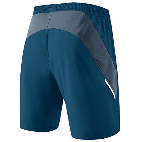 Pantalones Cortos Hombre Running Transpirable Shorts Deportivos Secado Rápido Pantalón Correr con Bolsillo con Cremallera(Azul Pavo Real,EU-XL/US-L)