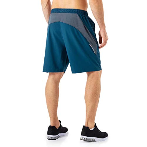 Pantalones Cortos Hombre Running Transpirable Shorts Deportivos Secado Rápido Pantalón Correr con Bolsillo con Cremallera(Azul Pavo Real,EU-XL/US-L)