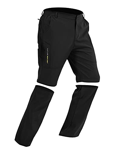 Pantalones de Trekking de Primavera y Verano para Hombres, Pantalón Cortos de Funcionales, Pantalones Escalada al Aire Libre, Senderismo, Montañismo (Negro, S)