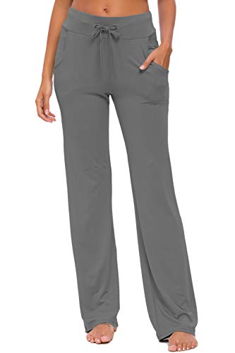 Pantalones De Yoga para Mujer con Bolsillos Cordón De Pierna Ancha Salón Recto Suelto Pantalones De Entrenamiento De Entrenamiento Pantalones De Chándal Casuales Activos (Gris Oscuro, XL)