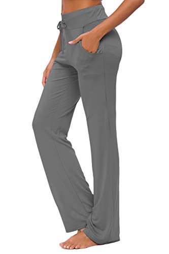 Pantalones De Yoga para Mujer con Bolsillos Cordón De Pierna Ancha Salón Recto Suelto Pantalones De Entrenamiento De Entrenamiento Pantalones De Chándal Casuales Activos (Gris Oscuro, XL)