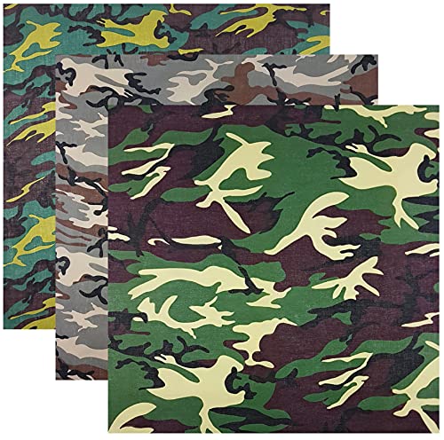 Pañuelo multifuncional de camuflaje, estilo militar, 100 % algodón, pañuelo para la cabeza, pañuelo multifunción, unisex, monocolor, Pack de 3 unidades: verde3, gris y verde, Talla única