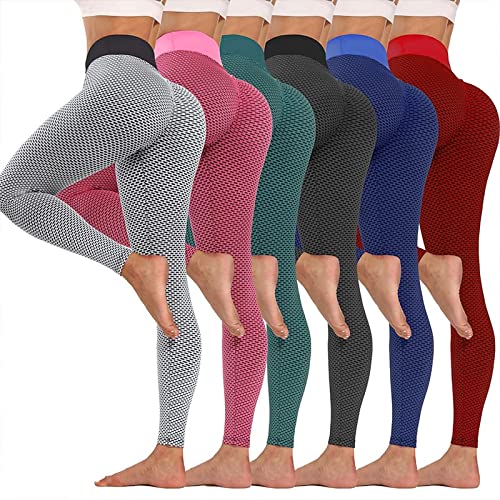 Paquete 2 Push Up Leggings para Mujer, Cintura Alta Mujer Malla Celular Pantalón de Yoga Leggings, Butt Lifter Anti-Cellulite Deportivos Yogapants para Yoga Pilates Fitness (C,M)