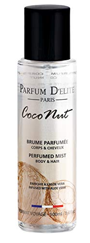 Parfum D’Elite Paris – Coconut – Bruma perfumada para cuerpo y cabello para mujer, ligera y refrescante, no mancha, 100 ml