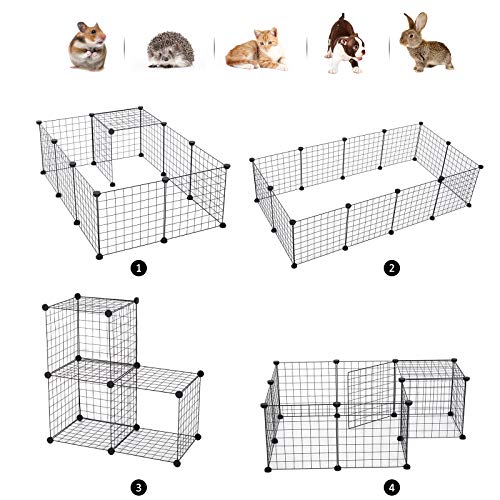 Pawhut Valla Metálica para Mascotas con 12 Paneles Parque Metálica para Animales Pequeños Desmontable Diseño DIY Negro 106x73x36cm