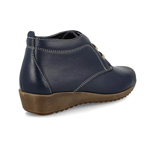 PAYMA - Botines de Piel Cómodos Flexibles de Mujer. Botin Casual de Cuña Baja. Botas de Cuero de Invierno. Cierre Cordones o Velcro. Piso de Goma. Color: Azul Marino. Talla EU 38