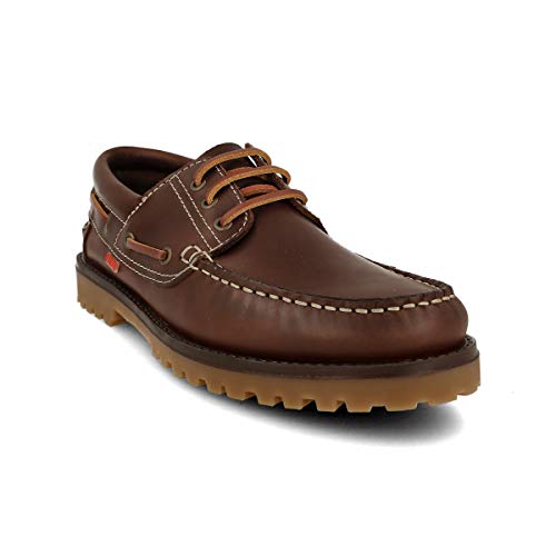 PAYMA - Zapatos Náuticos Sport Casual Hombre, Piel, Piso de Goma, Cierre Cordones, Marrón, 42 EU