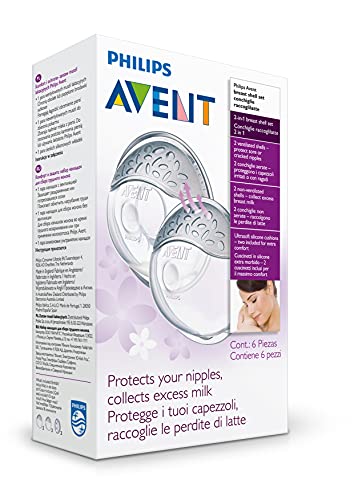 Philips Avent SCF157/02 - 2 Conchas protectoras ventiladas para pezones, 2 conchas para recoger el exceso de leche y 2 cojines de silicona ultra suaves