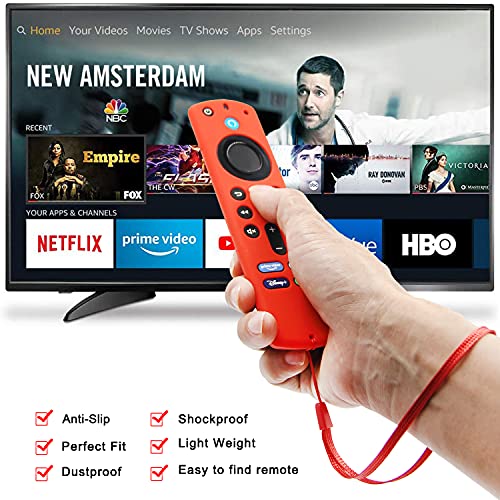 Pinowu Funda para Mando a Distancia Compatible con Stick de 3ª Gen para Firestick TV, Funda de Silicona Antideslizante con cordón para Control Remoto de Voz (3ª Gen) 2021 - (2pcs, Color Rojo y Azul)