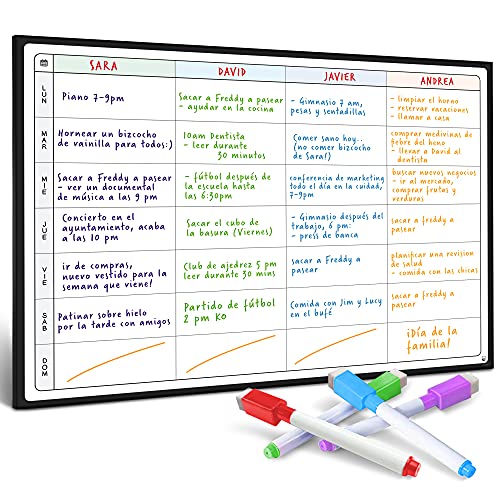 Pizarra Planificadora de Comidas y de Planes por SmartPanda - Calendario Magnético Grande Ideal para Planificar Estudios, Tareas o Dietas - Pizarra Blanca para la Nevera – Semanal, En Español